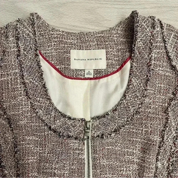 Banana Republic Tweed Fringe Trim Zip Blazer Career Jacket Women’s size 8 - Picture 5 of 13